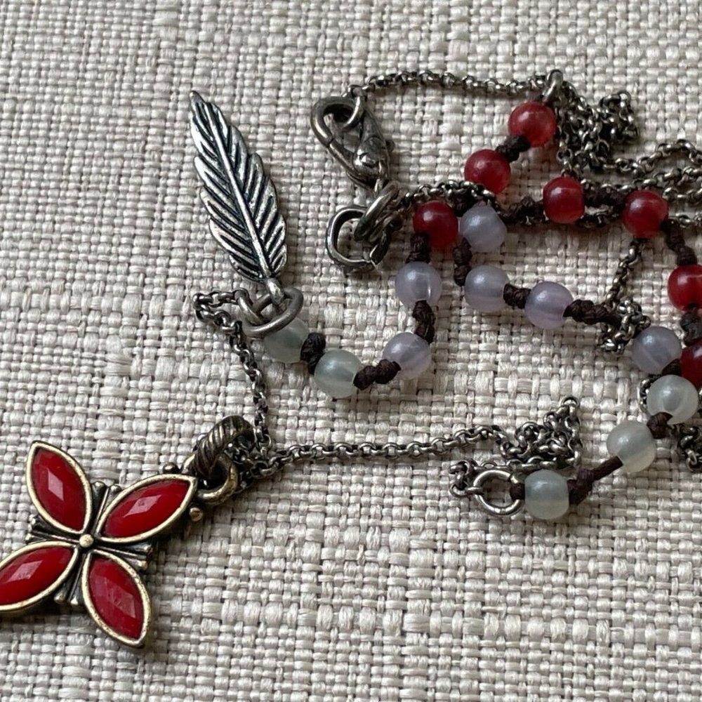 Women Necklace Bronze/Red Tone Pendant Black Tone Chain Fashion Jewelry